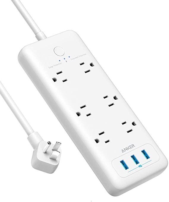 6 Outlet Surge Protector Power Strip & 3 PowerIQ USB Charging
