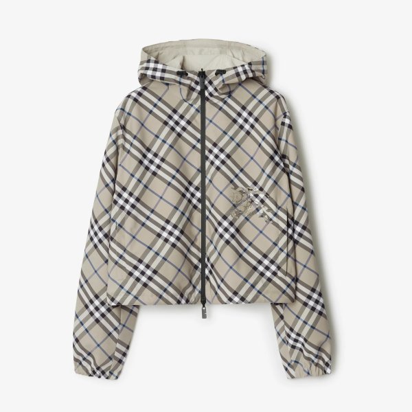 Reversible Cropped Checked Hooded Jacket