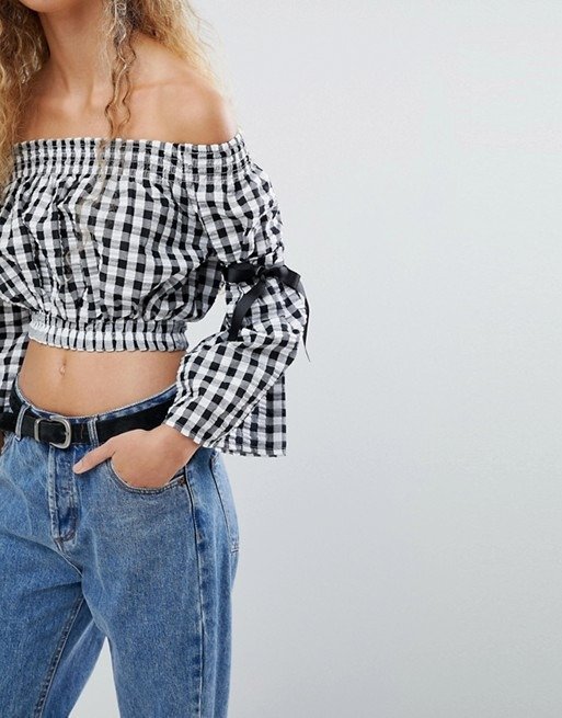 Love Shearing Crop Top with Tie Sleeves at asos.com