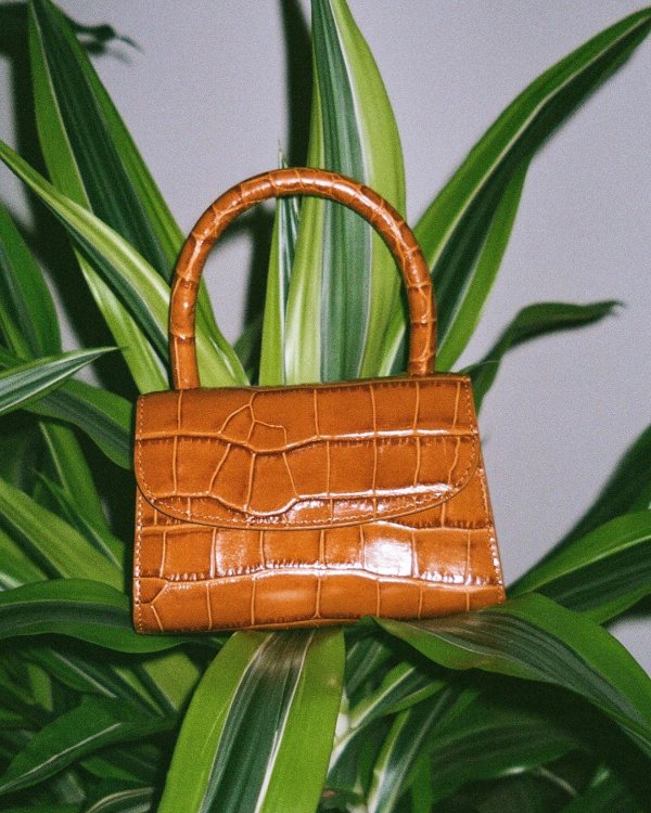 Mini crocodile-effect top handle bag