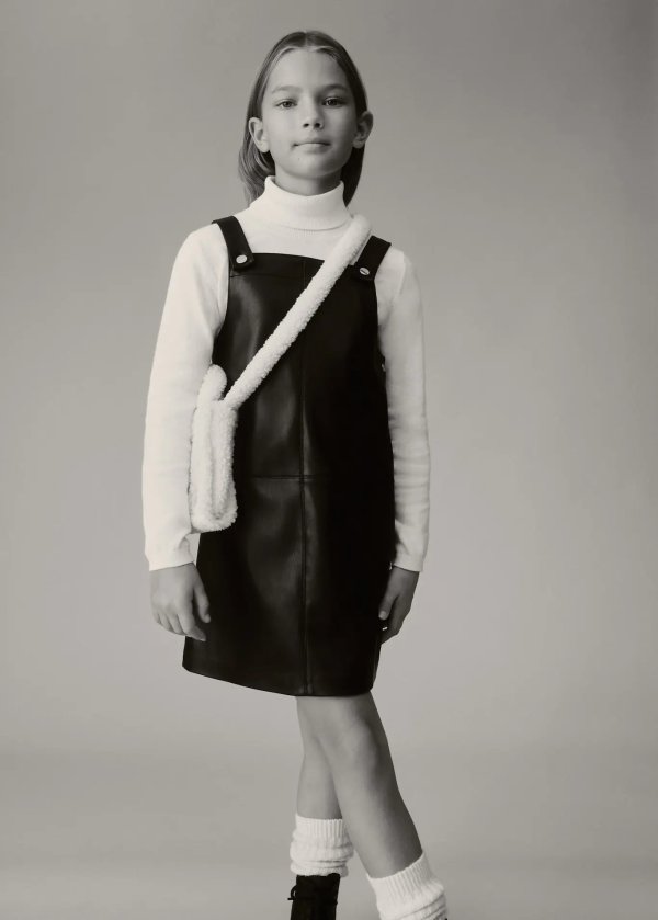 Faux-leather pinafore dress - Girls | MANGO OUTLET USA