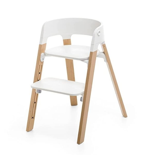 Steps Chair - Natural Legs & White Seat - 5-in-1 Seat System - Can Transform Into Newborn + Toddler High Chair - Use Throughout Childhood or Up to 187 lbs. - Tool Free, Stylish & Adjustable
