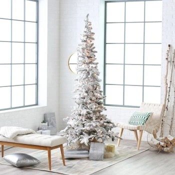 Sterling Tree Company Narrow Flocked Austin Pine Pre-Lit Slim Christmas Tree