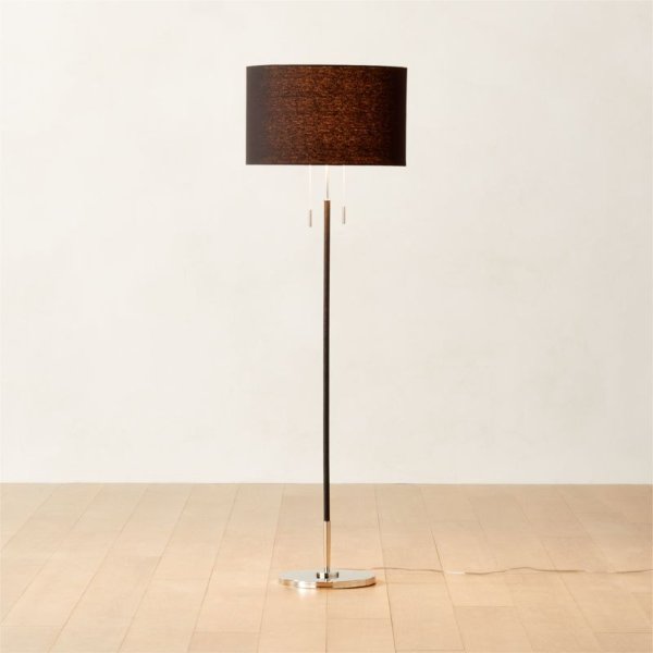 Prix Leather and Polished Nickel Floor Lamp