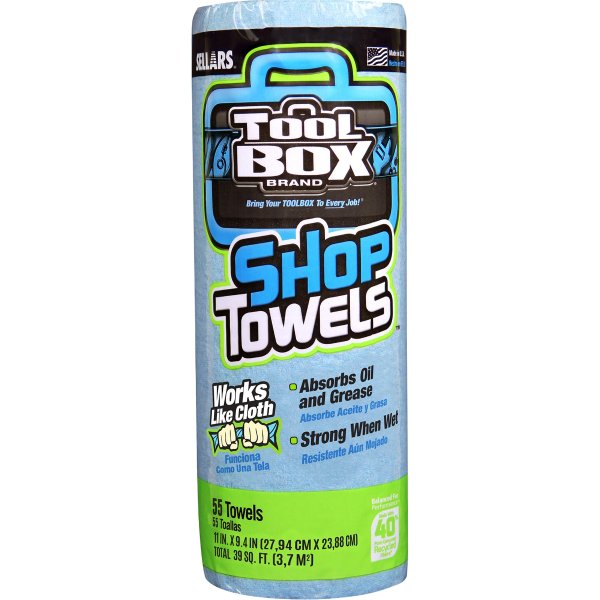 Tool Box Brand Blue Shop Towels — 1 Roll, 55-Count