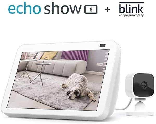 All-new Echo Show 8 (2nd Gen, 2021 release) - Glacier White bundle with Blink Mini
