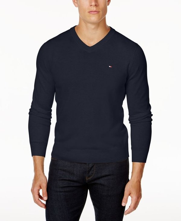 Men's Signature Solid V-Neck Sweater, Created for Macy's