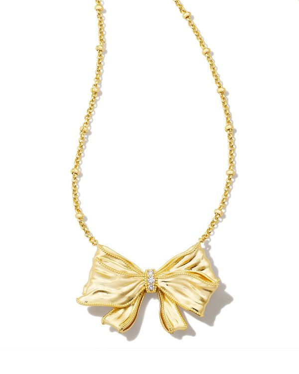 Kendra Scott x LoveShackFancy Gold Bow Necklace in White Crystal