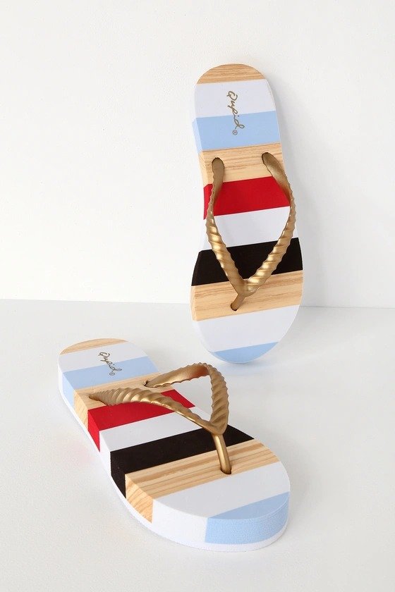 Kirsten Gold Multi Stripe Flat Sandals