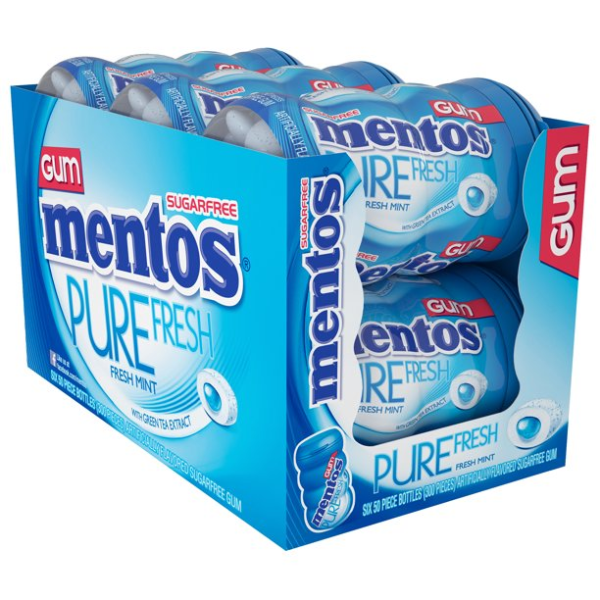 Mentos, Pure Fresh, Sugar Free Mint Chewing Gum, 50 Pcs, 6 Ct