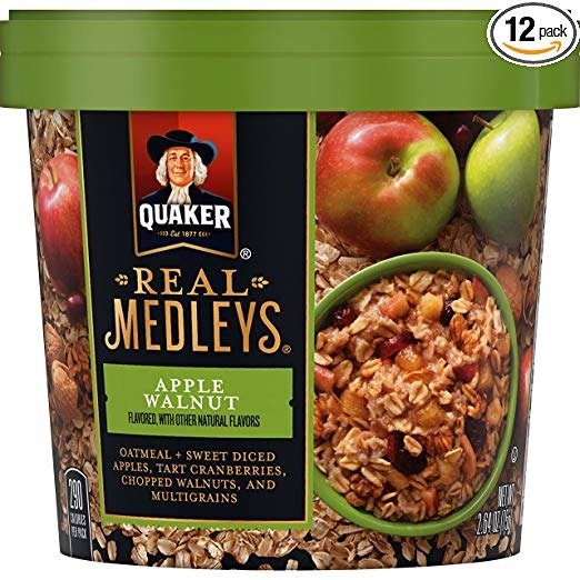 Real Medleys Oatmeal+, Apple Walnut, Instant Oatmeal+ Breakfast Cereal (12 Cups) (Packaging May Vary)