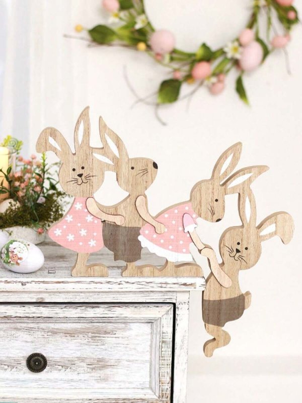 1 Set Easter Decoration Kit, Hand Painted Wooden Rabbit Craft, Wall & Door Hanging Ornaments, Easter Bunny Door Corner Decoration Pendant, Wooden Door Ornament, Fireplace Decor Sign, Living Room/Bedroom/Office/Outdoor/Indoor Door Frame Decor, Window Frame, 11*11.8 Inches | SHEIN USA