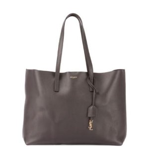 Saint Laurent Large East-West Leather Shopper Bag, Dark Gray @ Neiman Marcus