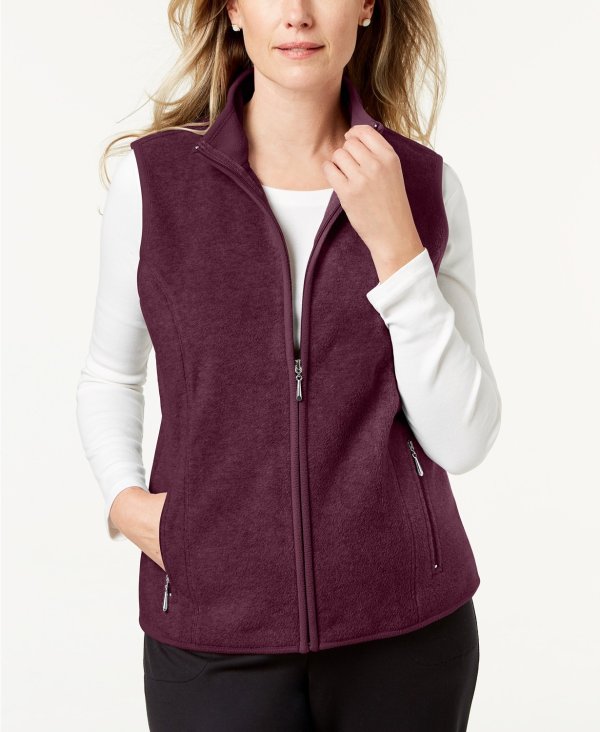 Petite Fleece Zip-Front Vest, Created for Macy's