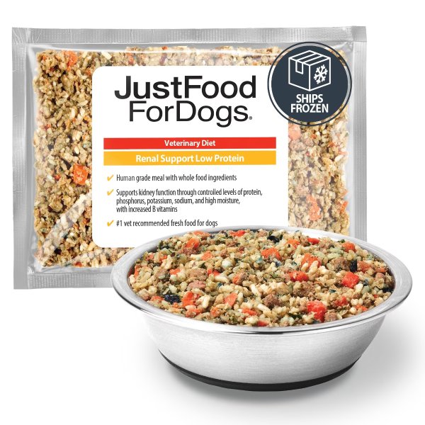 JustFoodForDogs Vet Support Diets Renal Support, Low Protein Frozen Dog Food, 72 oz., Case of 7