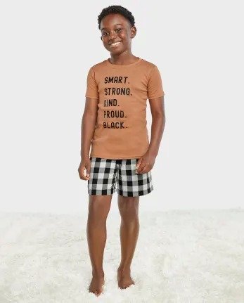 Boys Short Sleeve Smart Strong Kind Pajamas Set | The Children's Place - BLACK