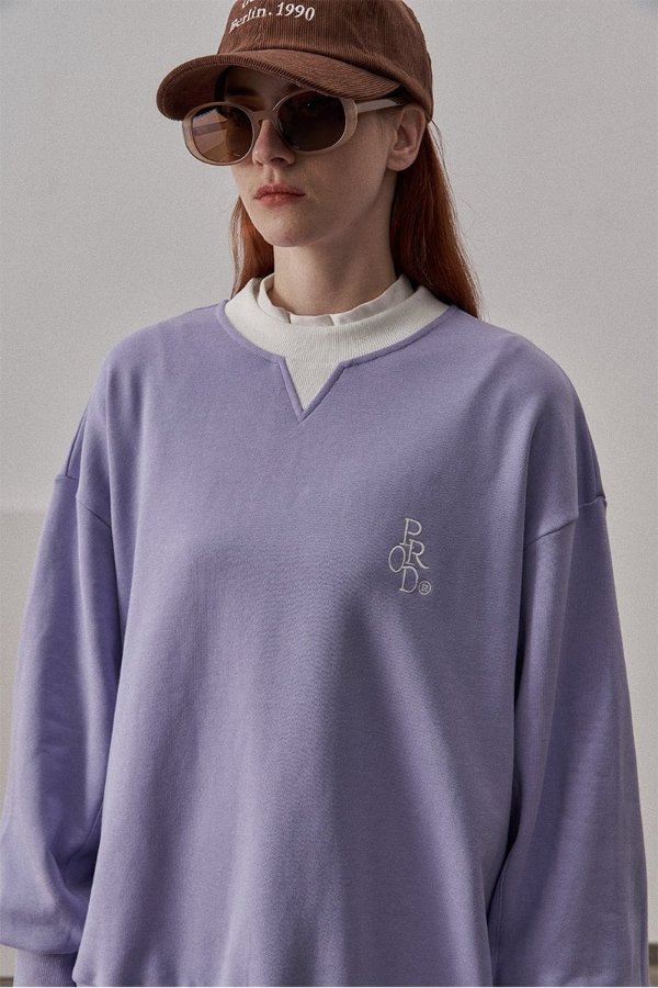 Ribbed Crewneck Sweatshirt with White Neckline / Lilac