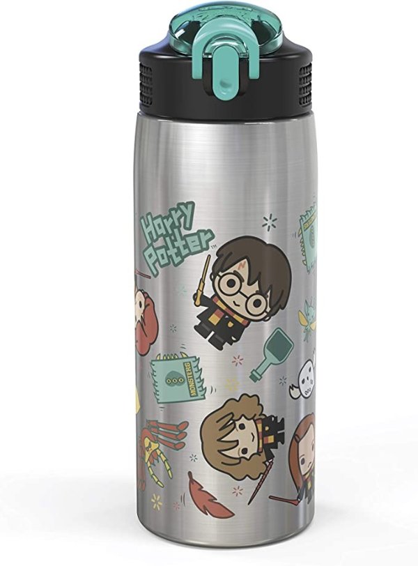 27oz Harry Potter 18/8 Single Wall Stainless Steel Water Bottle with Flip-up Straw and Locking Spout Cover, Durable Cup for Sports or Travel (27oz, Harry Potter)