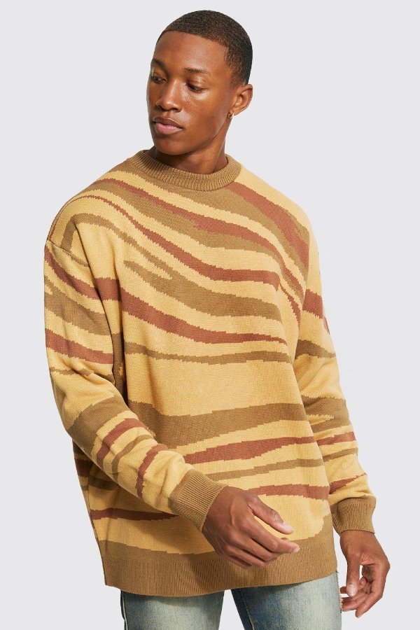 Oversized Abstract Knitted Jumper | BoohooMAN