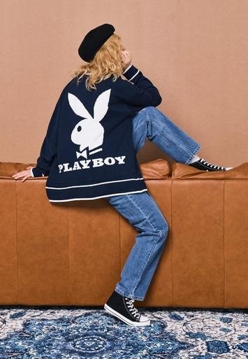 - Playboy xNavy Knit Cricket Oversized Cardigan