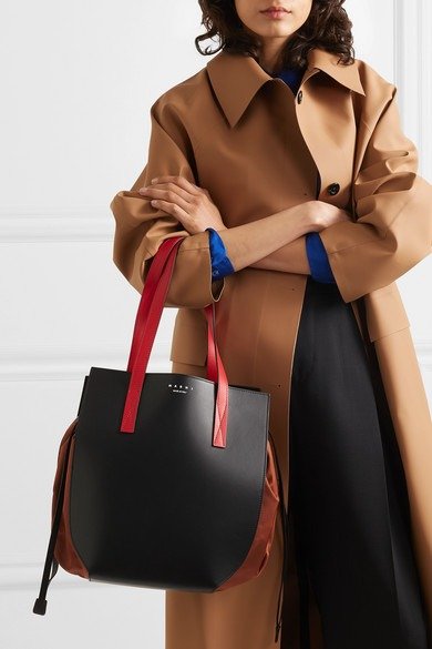 Color-block leather and shell shoulder bag