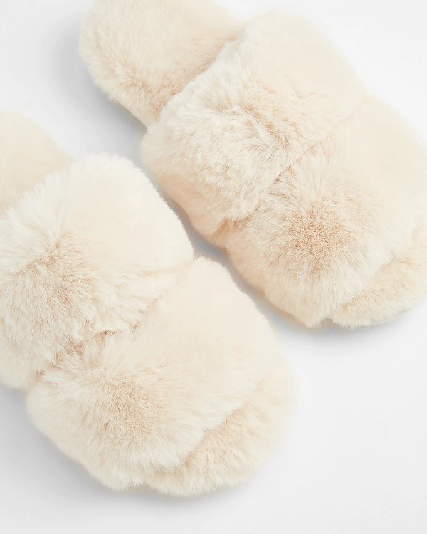 Cozy Faux Fur Double Band Slippers