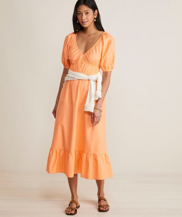 Marina Poplin Puff-Sleeve Midi Dress