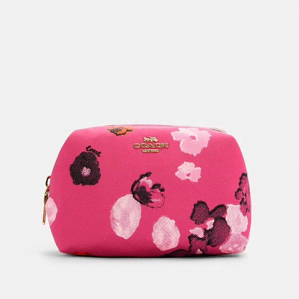 Small Boxy Cosmetic Case With Halftone Floral Print