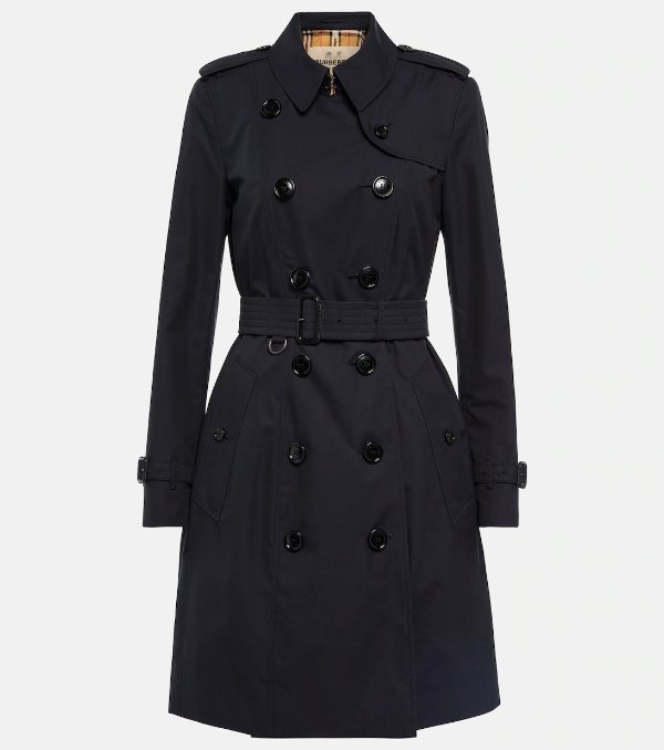 Chelsea Vintage Check Gabardine Trench Coat in Black - Burberry | Mytheresa