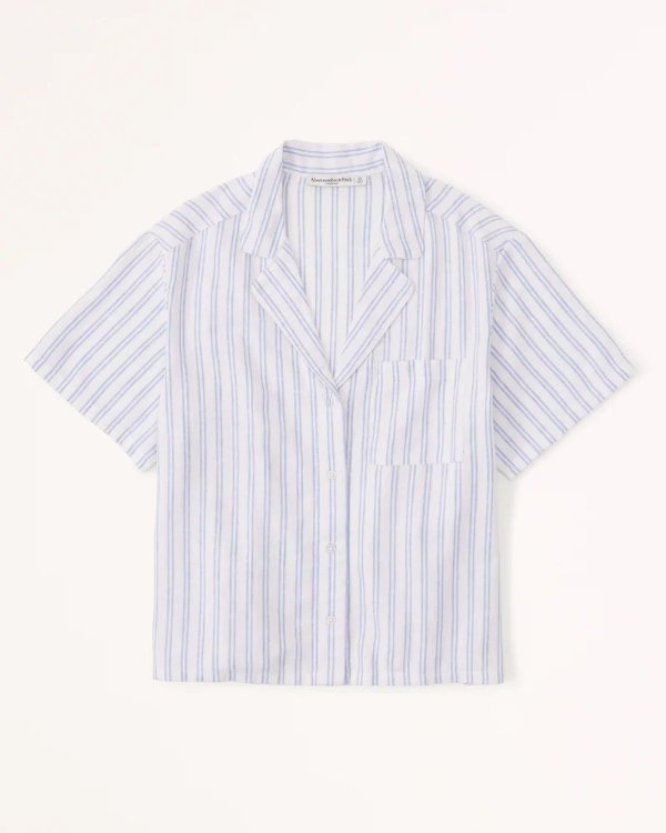 Women's Linen-Blend Sleep Shirt | Women's Up To 25% Off Select Styles | Abercrombie.com