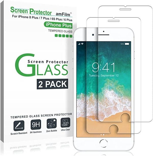Glass Screen Protector for iPhone 8 Plus, 7 Plus, 6S Plus, 6 Plus (5.5 Inch) (2 Pack) Tempered Glass Screen Protector
