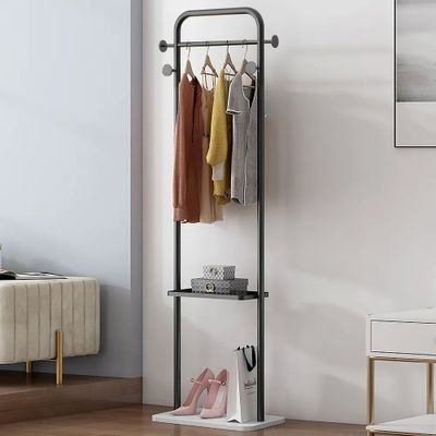 66" Contemporary Freestanding Rail Cloth Rack with Marble Base-Homary