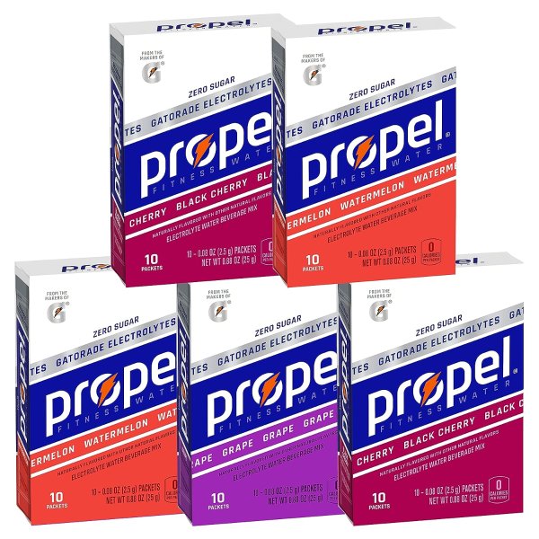 Propel Powder Packets, 3 Flavor 10 Count (Pack of 5)