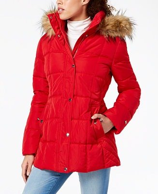Hooded Faux-Fur-Trim Puffer Coat, Created For Macy's
