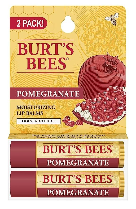 Lip Balm, Moisturizing Lip Care, All Natural, Original Beeswax with Vitamin E & Peppermint Oil -Pomegranate (2 Pack)