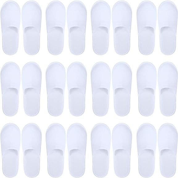 12 Pairs Disposable House Slippers for Guests, Bulk Pack for Hotel, Spa, Shoeless Home, Fluffy Closed Toe (US Men Size 10, Women 11)