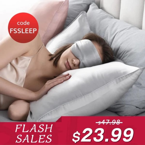【Flash Sale】Mulberry Silk Pillowcase + Sleeping Mask Bundle - Grey (Use code: FSSLEEP, 50% Off)