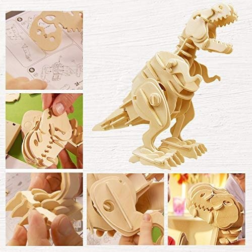 Walking Trex Dinosaur 3D Wooden Craft Kit Puzzle for Kids,Sound Control Robot T-Rex Model Kits for 7 8 9 10 11 12 Year Old Boys