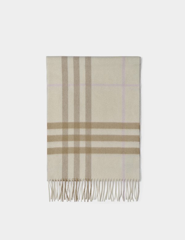 Giant Check Scarf in White and Alabaster Cashmere