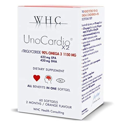 WHC UnoCardio X2 鱼油60粒 93% Omega 3 1200 mg 
