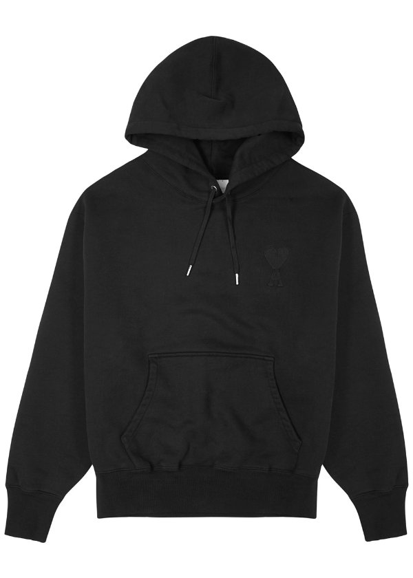 Black hooded cotton sweatshirt