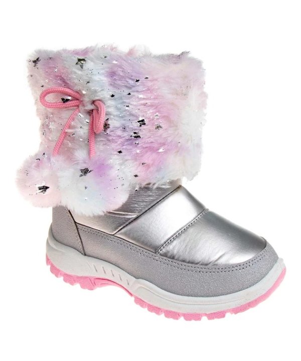 Pink & Silver Pom-Pom Duck Boots - Girls