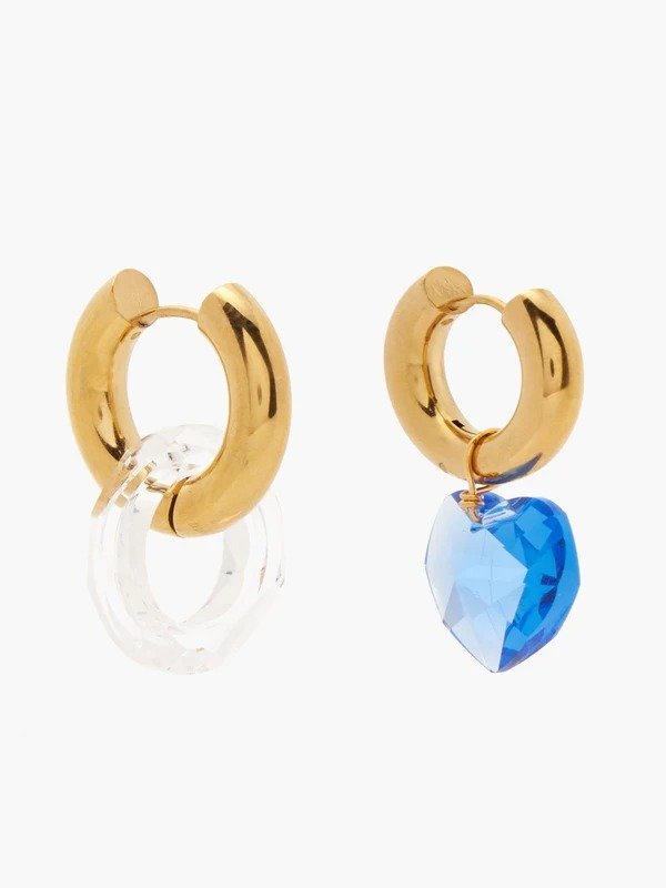 Mismatched crystal-heart 24kt gold-plated earrings | Timeless Pearly | MATCHESFASHION US