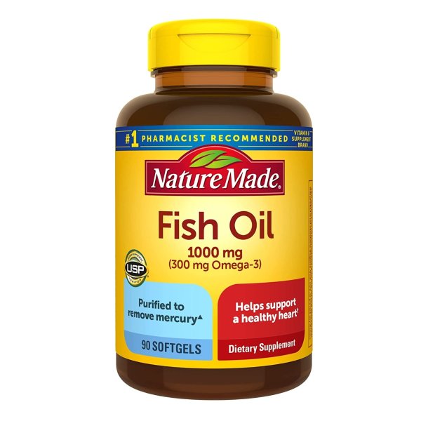 Fish Oil 1000 mg, 90 Softgels, Omega 3 Supplement For Heart Health