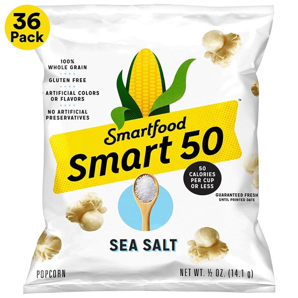 Smart50 Popcorn, Sea Salt, 0.5oz Bags (Pack of 36)