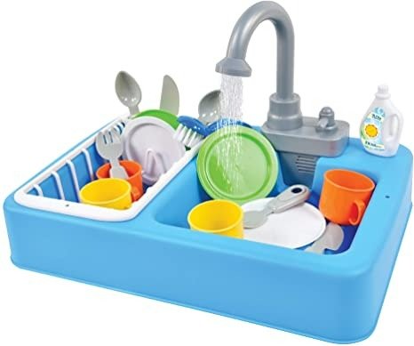 Sunny Days Entertainment Kitchen Sink Play Set with Running Water – 20 Piece Pretend Play Toy for Boys and Girls | Kids Kitchen Role Play Dishwasher Toys
