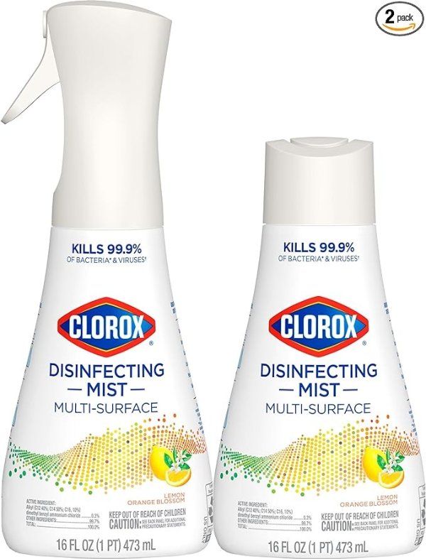 ® Disinfecting Mist, Lemon and Orange Blossom, 1 Spray Bottle and 1 Refill, 16 Fl Oz Each