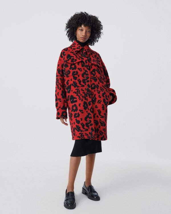 Manon Oversized Wool Jacquard Coat in Leopard