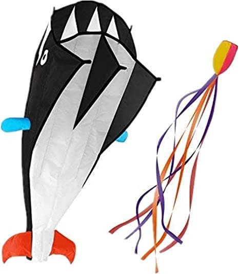 IMAGE 3D Kite Large Black Dolphin Breeze Beach Kites with Huge Frameless Soft Parafoil Giant,Gift for Kids,Family