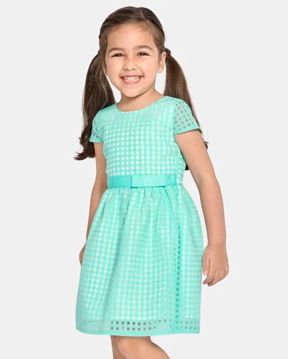 Baby And Toddler Girls Short Sleeve Gingham Organza Woven Fit And Flare Dress | The Children's Place - MELLOW AQUA
